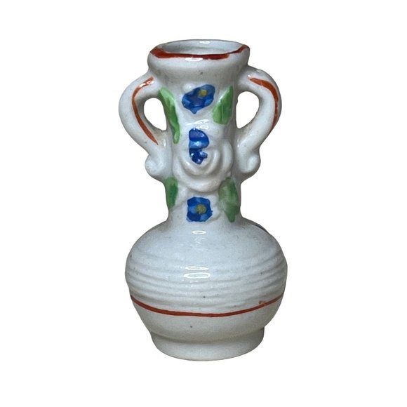 Vintage Miniature Ceramic Vase Made in Japan White Floral - Picture 1 of 6